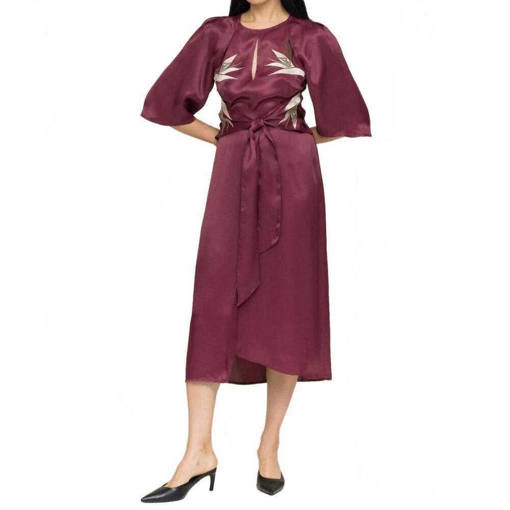 NEW TALLULAH & HOPE harriet midi dress in deep plum red